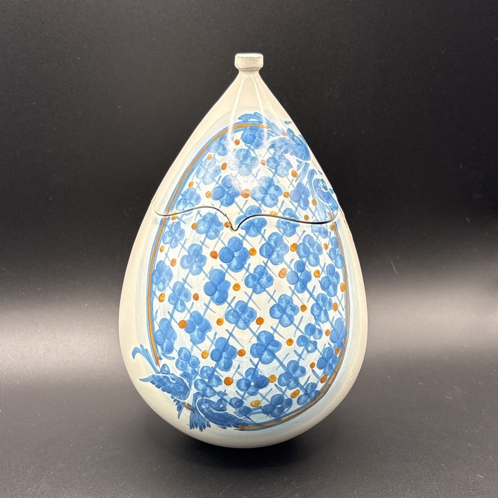 Vintage Italian Majolica Caltagirone Sicily Egg Lidded Trinket Box Signed